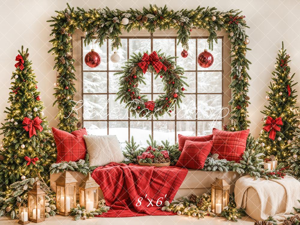 Kate Sapin de Noël Fenêtre Guirlande Couverture Toile de fond conçue par Emetselch - Kate Backdrop FR