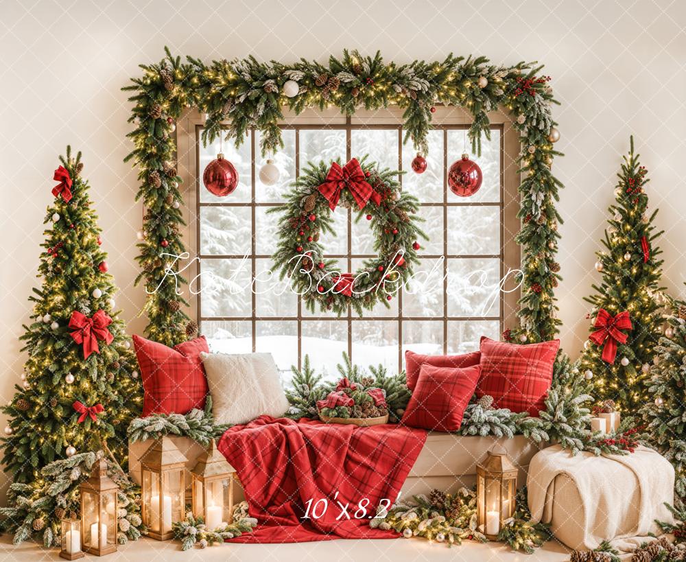 Kate Sapin de Noël Fenêtre Guirlande Couverture Toile de fond conçue par Emetselch - Kate Backdrop FR