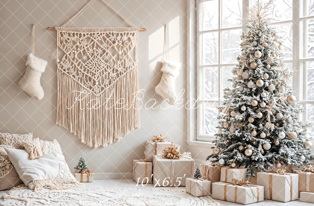Kate Sapin de Noël Bohème Fenêtre Salon Toile de fond conçue par Emetselch - Kate Backdrop FR
