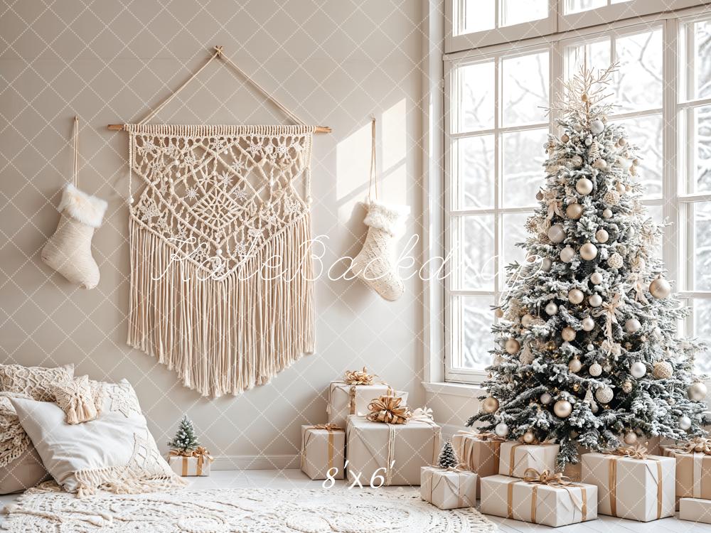 Kate Sapin de Noël Bohème Fenêtre Salon Toile de fond conçue par Emetselch - Kate Backdrop FR