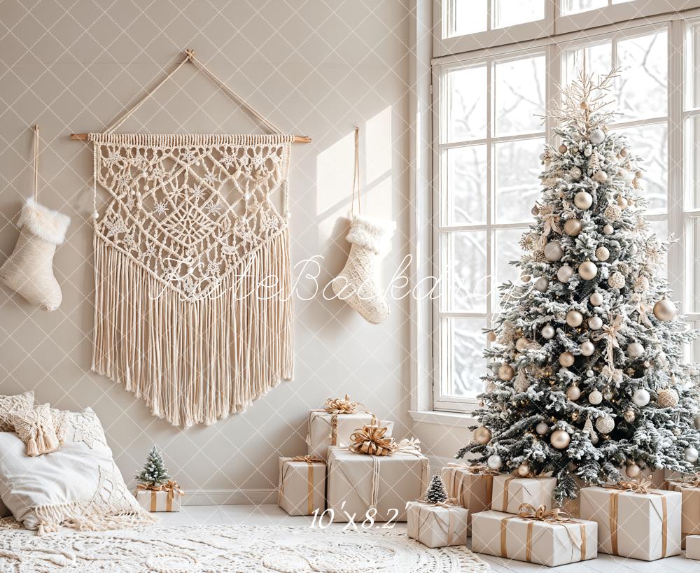 Kate Sapin de Noël Bohème Fenêtre Salon Toile de fond conçue par Emetselch - Kate Backdrop FR