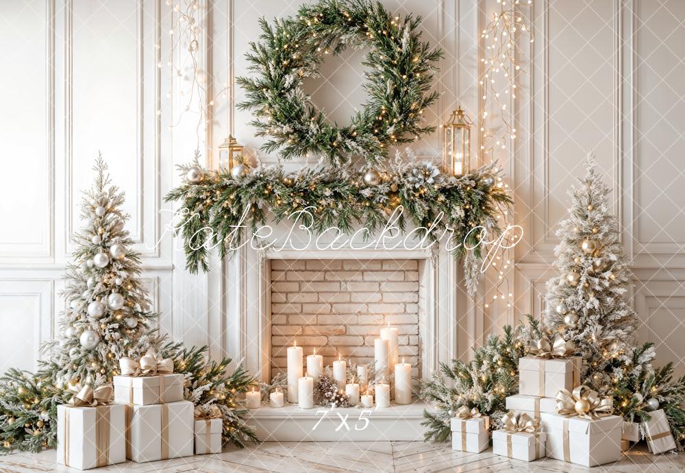 Kate Sapin de Noël Cheminée Bougies Toile de fond conçue par Emetselch - Kate Backdrop FR