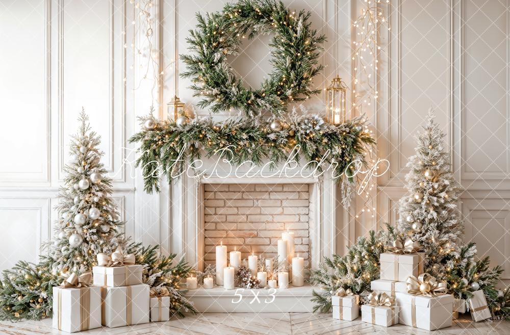 Kate Sapin de Noël Cheminée Bougies Toile de fond conçue par Emetselch - Kate Backdrop FR