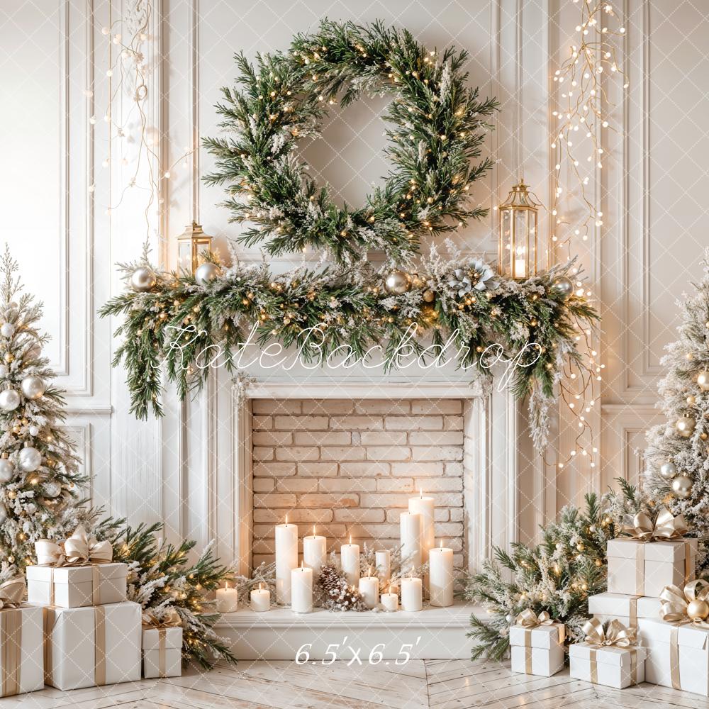 Kate Sapin de Noël Cheminée Bougies Toile de fond conçue par Emetselch - Kate Backdrop FR