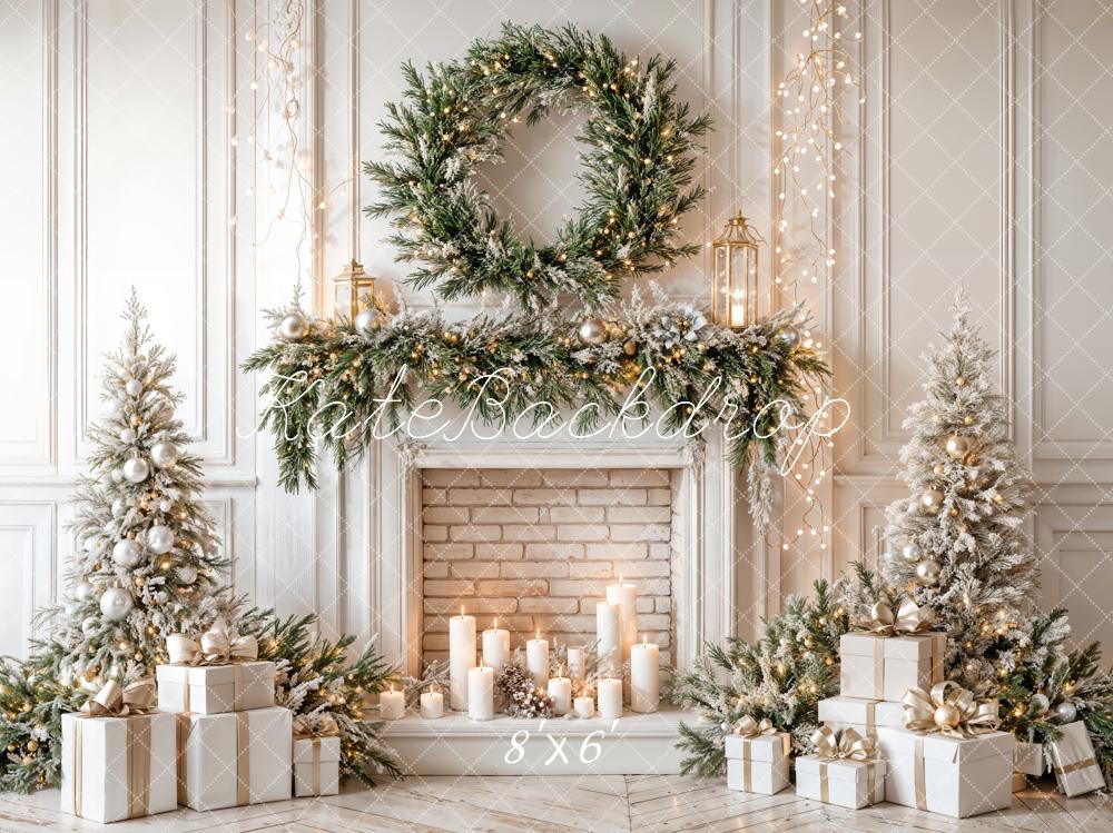 Kate Sapin de Noël Cheminée Bougies Toile de fond conçue par Emetselch - Kate Backdrop FR