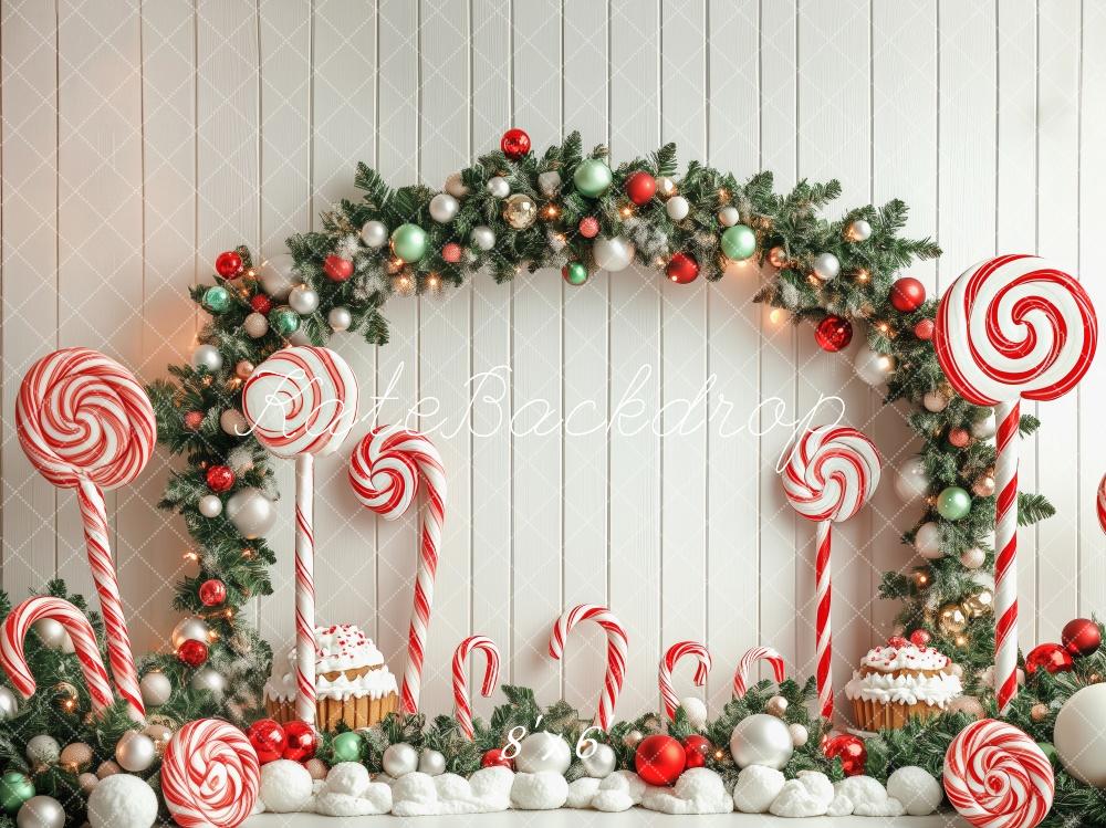 Kate Canne à sucre Noël Pays des merveilles Toile de fond conçue par Patty Robert - Kate Backdrop FR