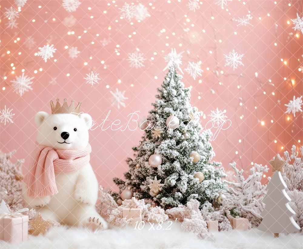 Kate Rose Flocon de neige Ours Noël Toile de fond conçue par Patty Robert - Kate Backdrop FR