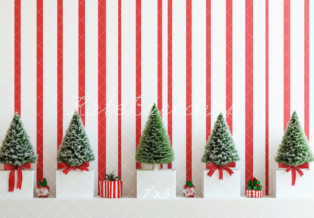 Kate Mur rayé Rouge Mini Sapins de Noël Toile de fond conçue par Patty Robert - Kate Backdrop FR