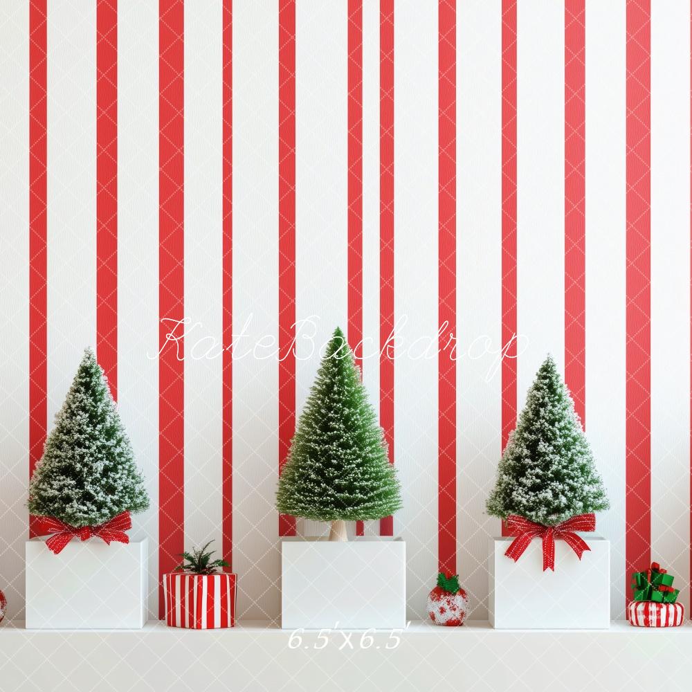 Kate Mur rayé Rouge Mini Sapins de Noël Toile de fond conçue par Patty Robert - Kate Backdrop FR