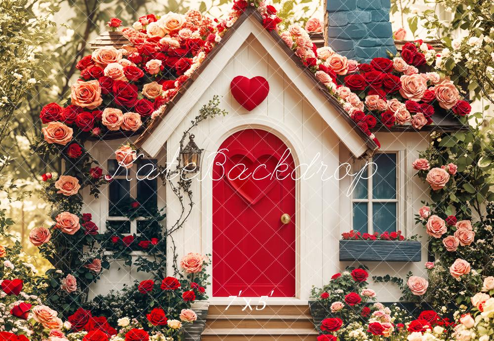 Kate Saint Valentin Roses Chalet Fleurs Maison Toile de fond conçue par Emetselch - Kate Backdrop FR