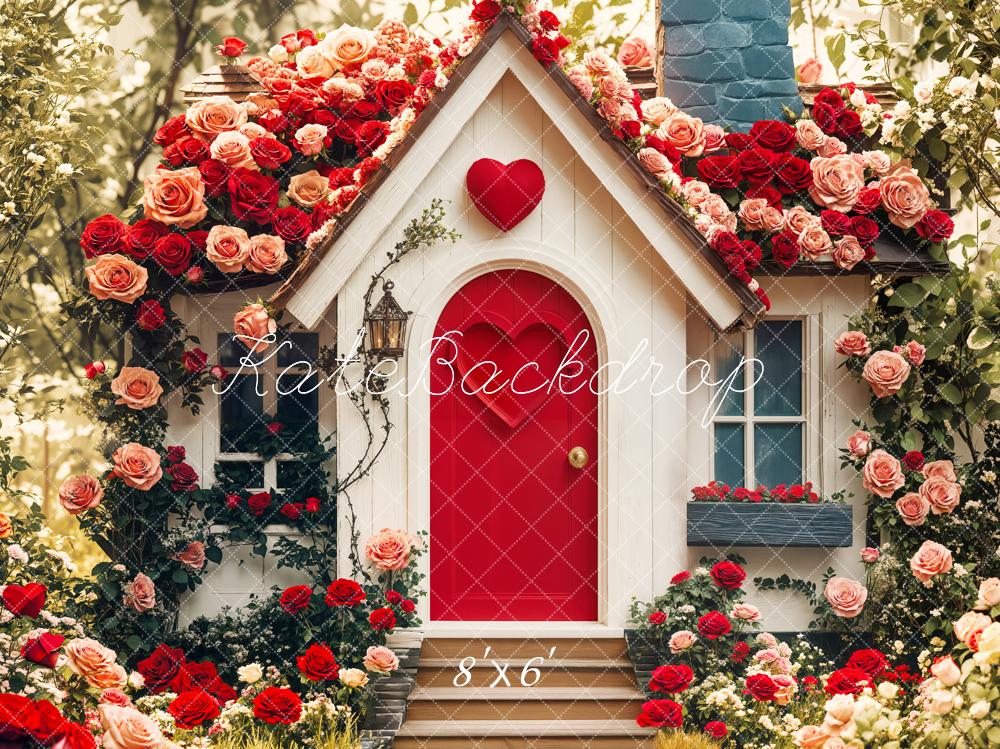Kate Saint Valentin Roses Chalet Fleurs Maison Toile de fond conçue par Emetselch - Kate Backdrop FR