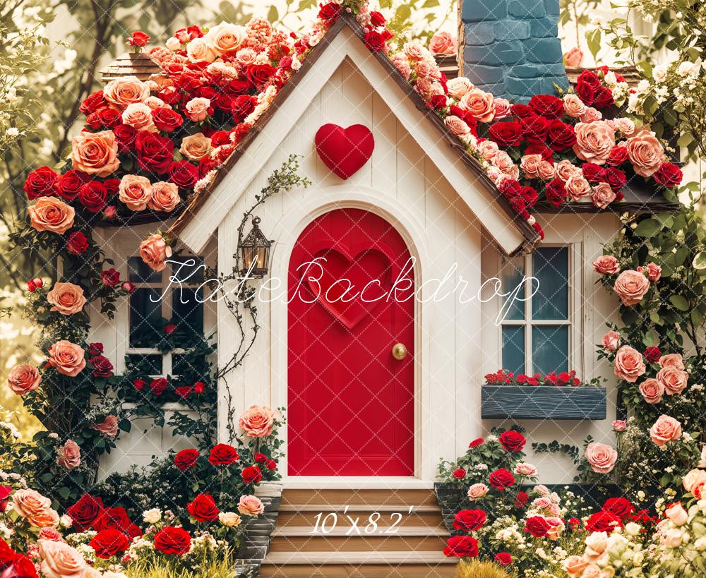 Kate Saint Valentin Roses Chalet Fleurs Maison Toile de fond conçue par Emetselch - Kate Backdrop FR