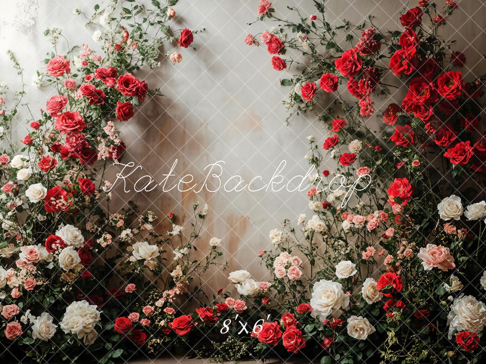 Kate Romantique Roses Florales Mur Blanc Toile de fond en Laine conçue par Emetselch - Kate Backdrop FR