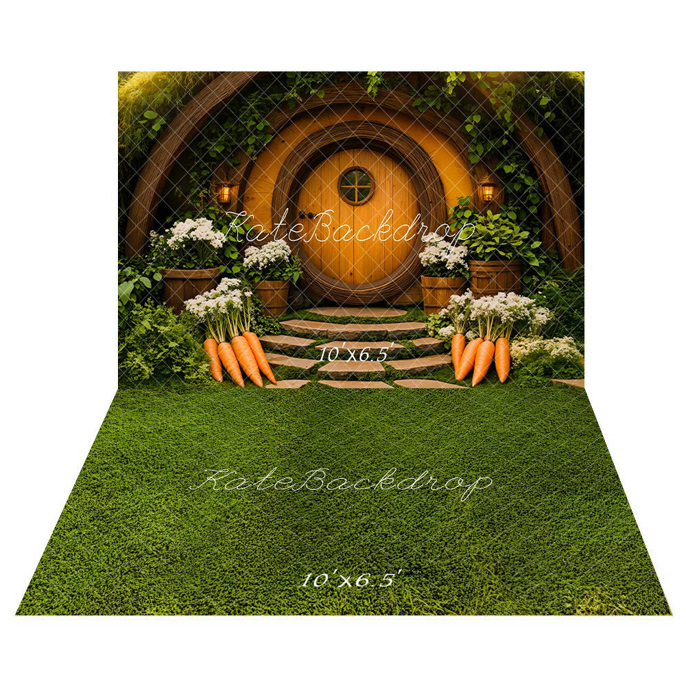 Kate Pâques Maison Hobbit Forêt Porte Toile de fond+Printemps Prairie Vert Sol Toile de fond - Kate Backdrop FR