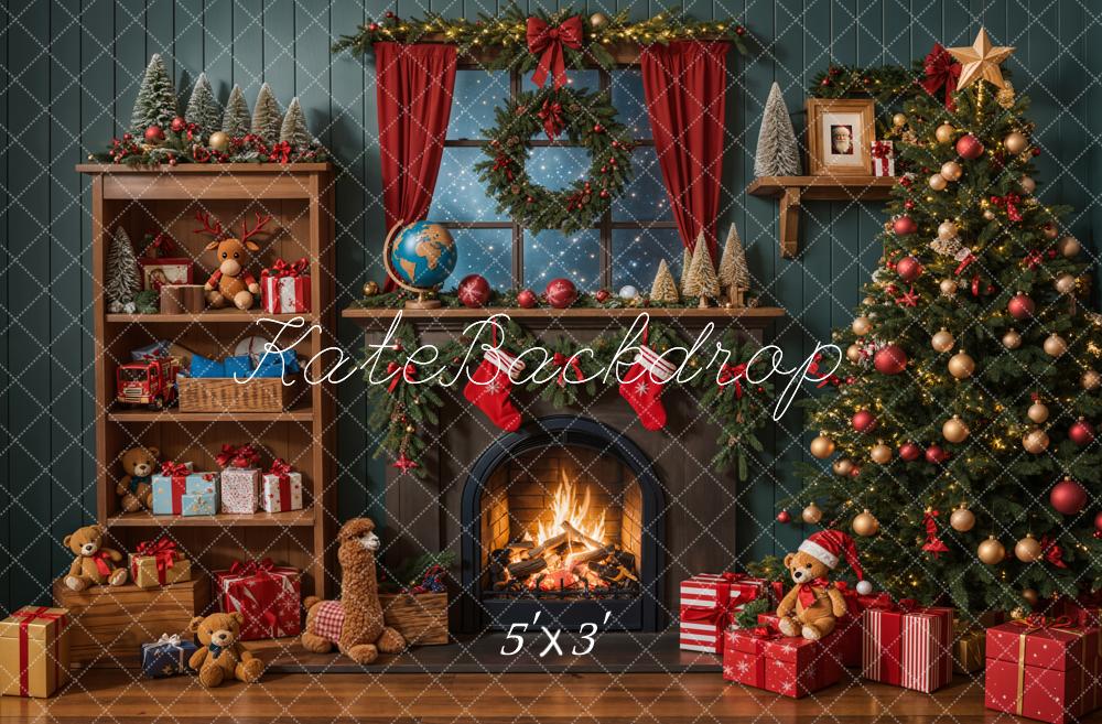 Kate Sapin de Noël Cheminée Étagère à Cadeaux Fenêtre Toile de fond conçue par Emetselch - Kate Backdrop FR