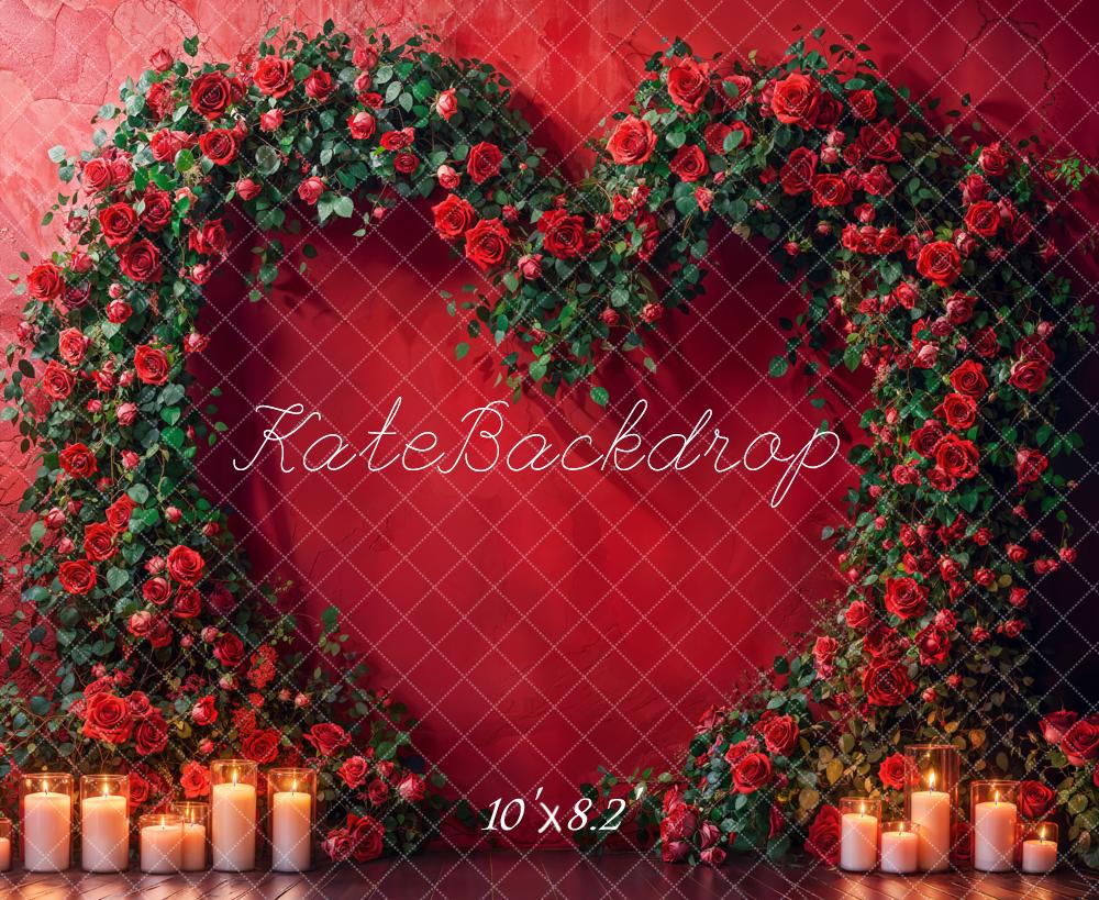 Kate Coeur Roses Arche Bougie Rouge Toile de fond conçue par Emetselch - Kate Backdrop FR
