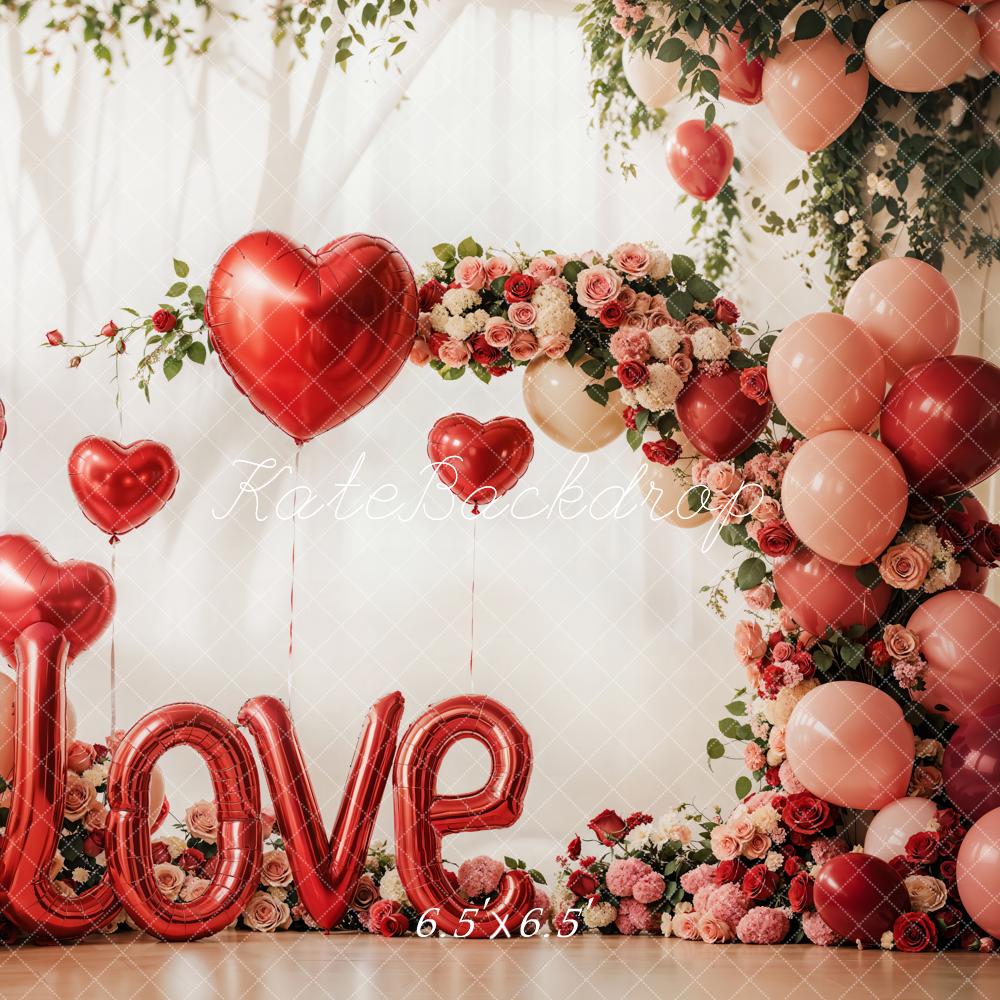 Kate Saint Valentin Love Ballon Arche de Fleurs Toile de fond conçue par Emetselch - Kate Backdrop FR