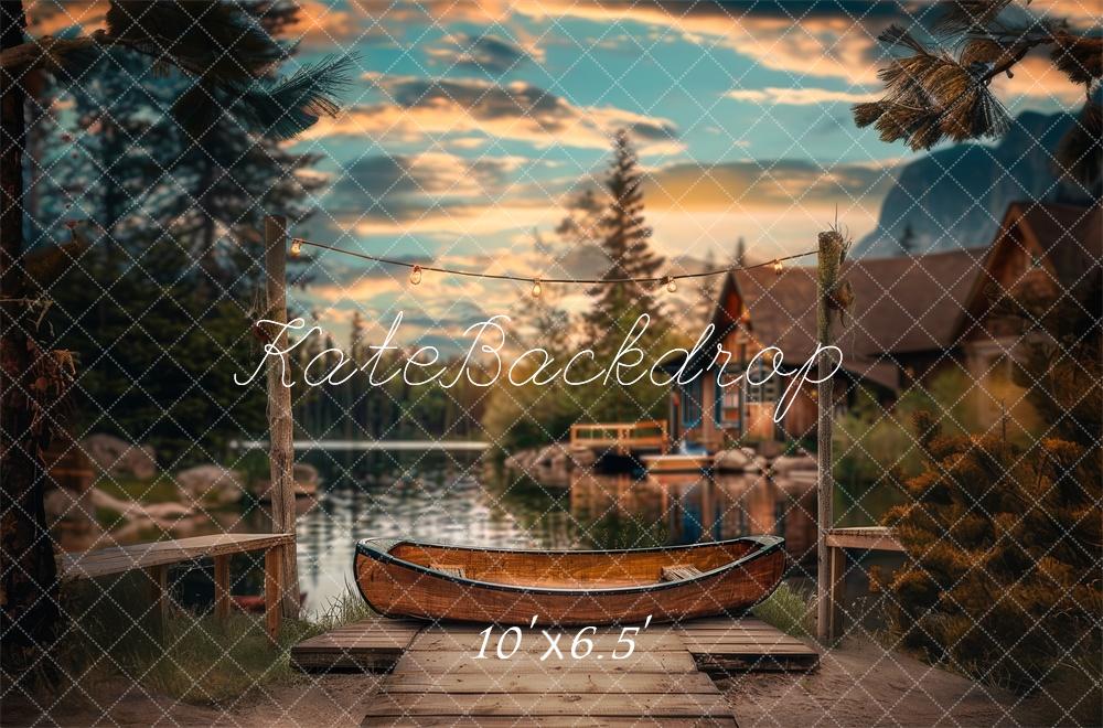 Kate Canoë Quai Lac Forêt Cabane Toile de fond conçue par Lidia Redekopp - Kate Backdrop FR