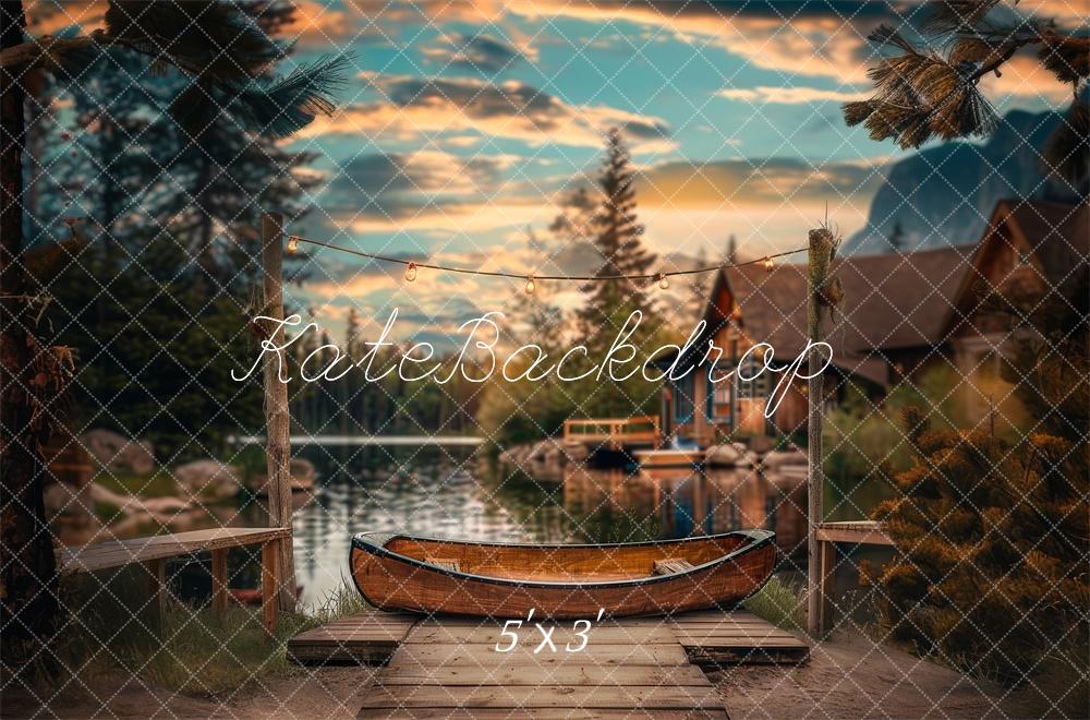 Kate Canoë Quai Lac Forêt Cabane Toile de fond conçue par Lidia Redekopp - Kate Backdrop FR