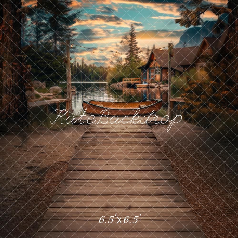 Kate Canoë Quai Lac Forêt Cabane Toile de fond conçue par Lidia Redekopp - Kate Backdrop FR