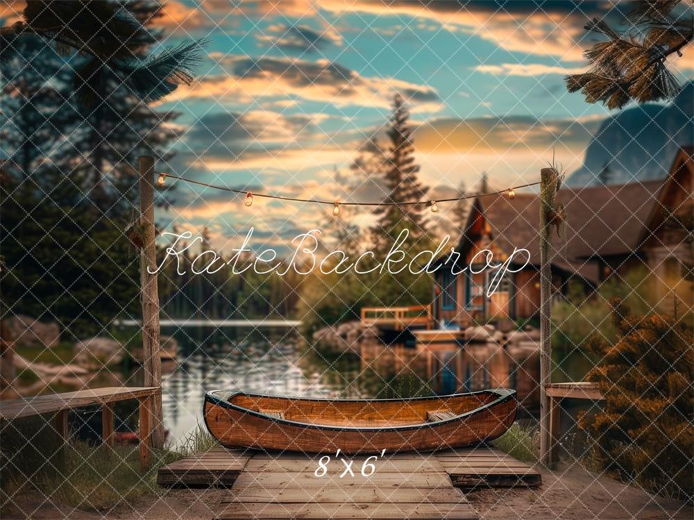 Kate Canoë Quai Lac Forêt Cabane Toile de fond conçue par Lidia Redekopp - Kate Backdrop FR
