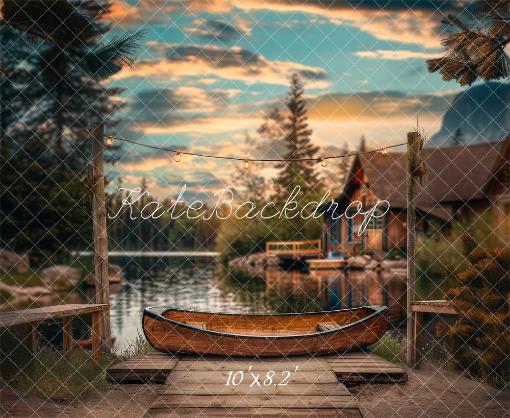 Kate Canoë Quai Lac Forêt Cabane Toile de fond conçue par Lidia Redekopp - Kate Backdrop FR