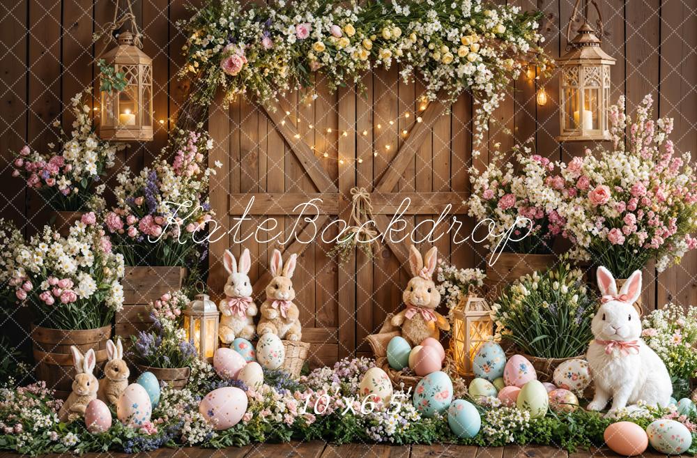 Kate Pâques Lapin Fleurs Œufs Porte en bois Toile de fond conçue par Emetselch - Kate Backdrop FR