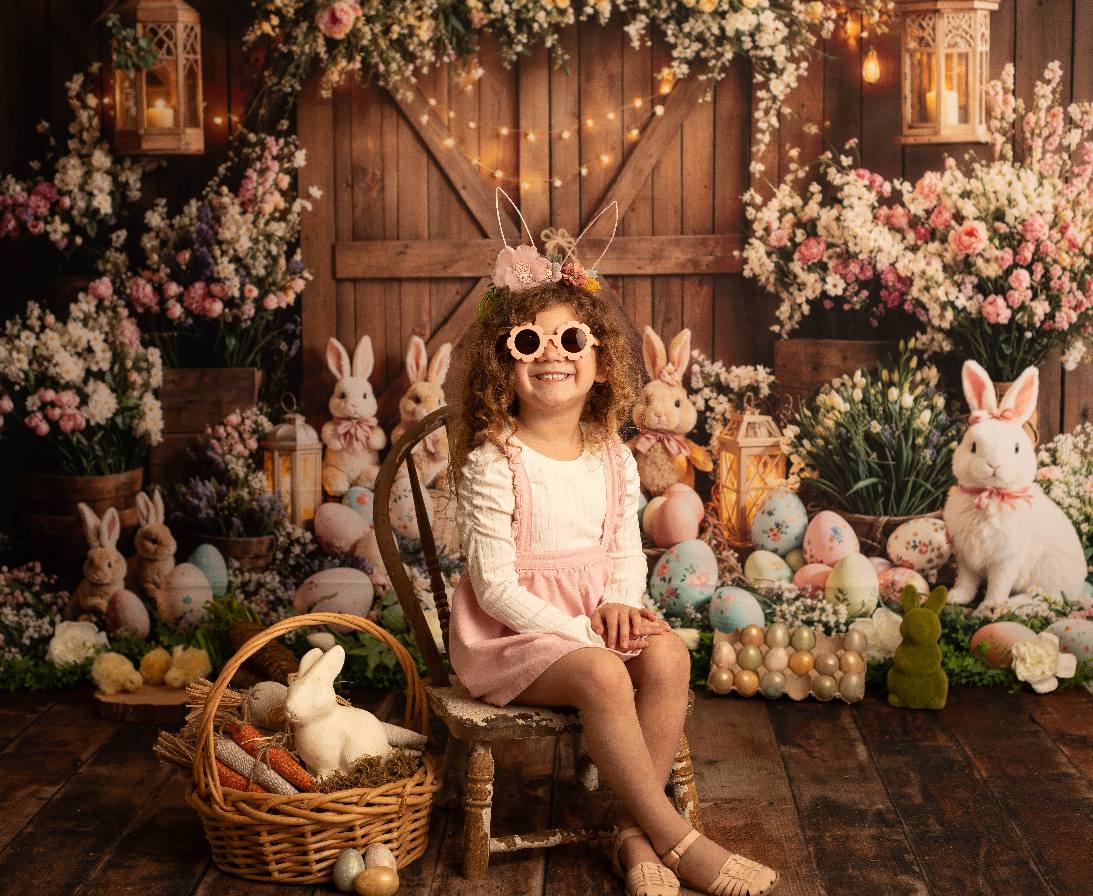 Kate Pâques Lapin Fleurs Œufs Porte en bois Toile de fond conçue par Emetselch - Kate Backdrop FR