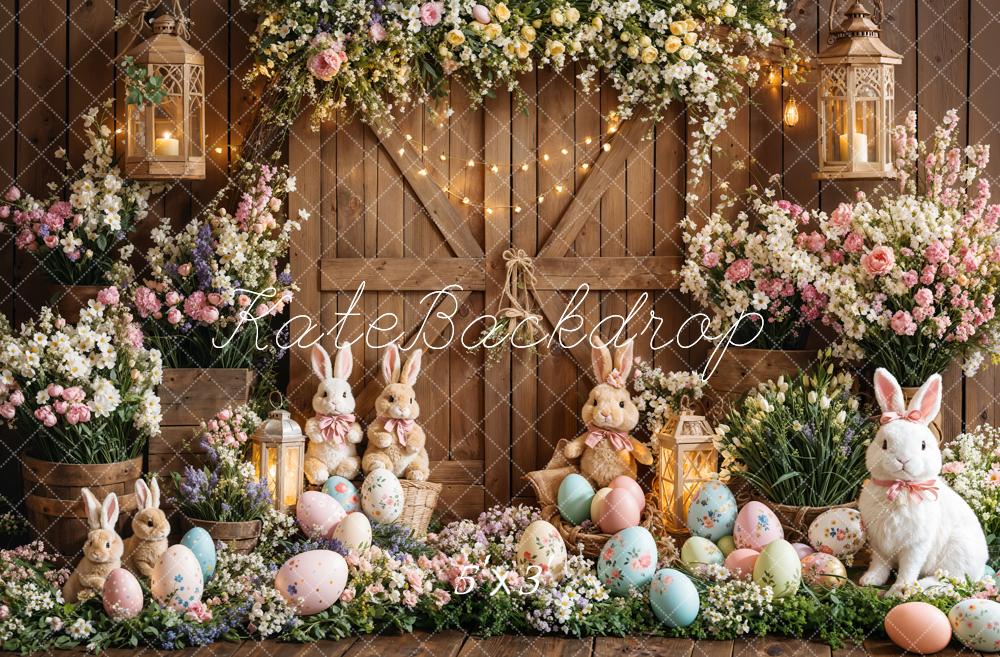 Kate Pâques Lapin Fleurs Œufs Porte en bois Toile de fond conçue par Emetselch - Kate Backdrop FR