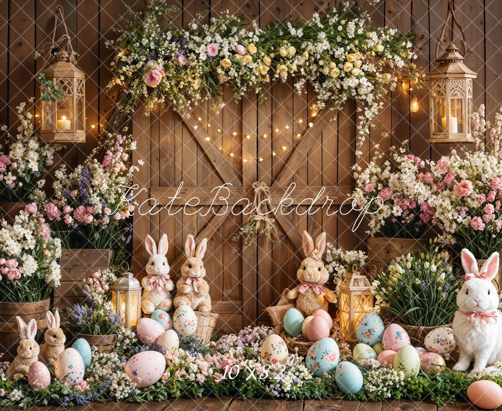 Kate Pâques Lapin Fleurs Œufs Porte en bois Toile de fond conçue par Emetselch - Kate Backdrop FR