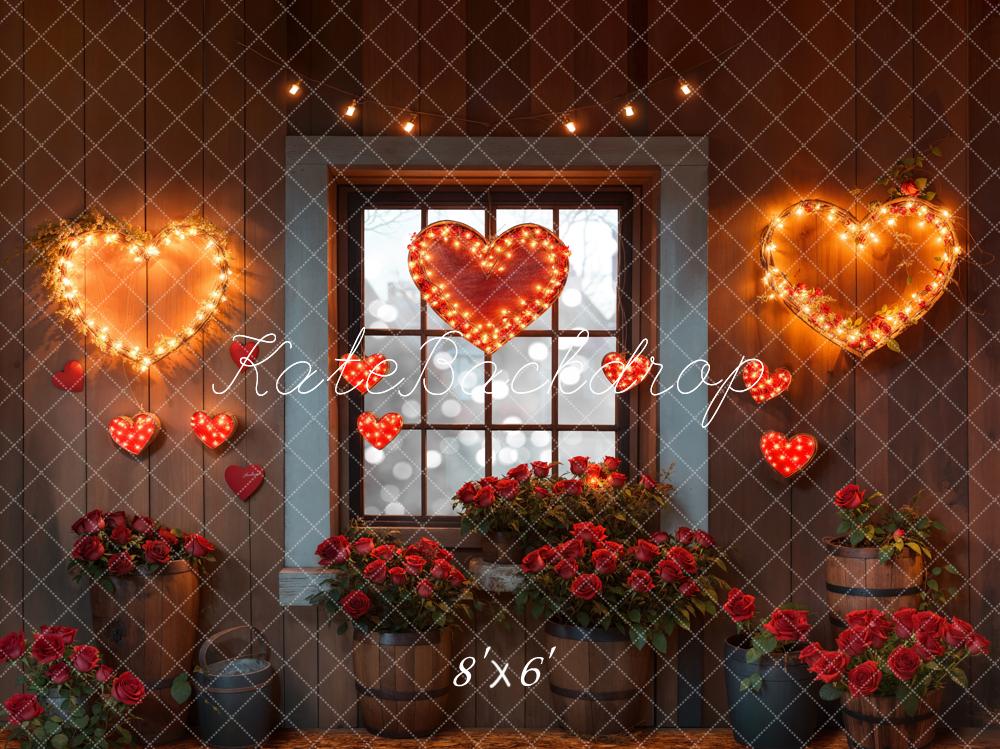 Kate Saint Valentin Cœur Lumières Roses Fenêtre Toile de fond conçue par Emetselch - Kate Backdrop FR