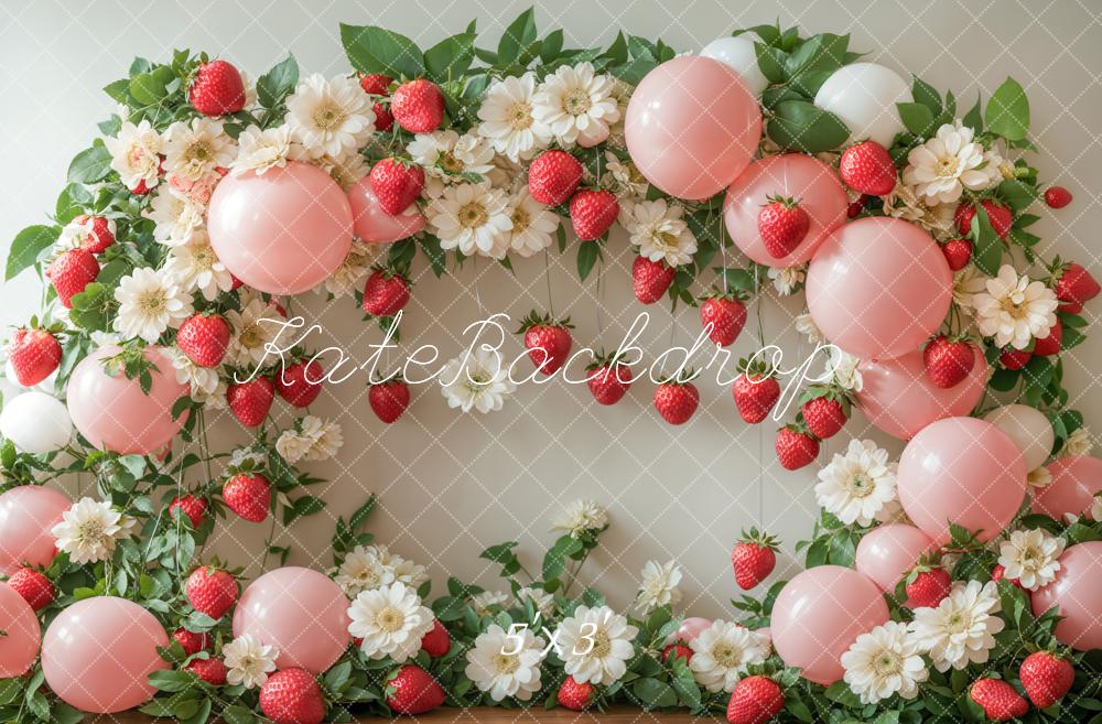 Kate Printemps Fraise Fleur Ballon Arche Toile de fond conçue par Emetselch - Kate Backdrop FR