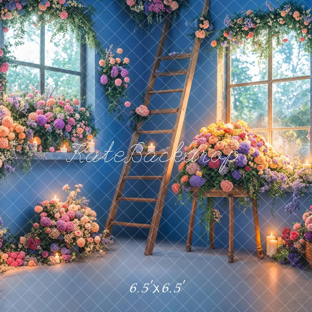 Kate Printemps Intérieur Bleu Fleurs Échelle Toile de fond conçue par Emetselch - Kate Backdrop FR