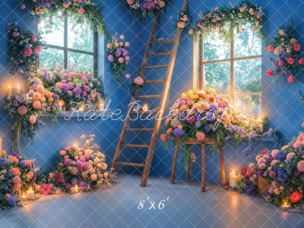 Kate Printemps Intérieur Bleu Fleurs Échelle Toile de fond conçue par Emetselch - Kate Backdrop FR