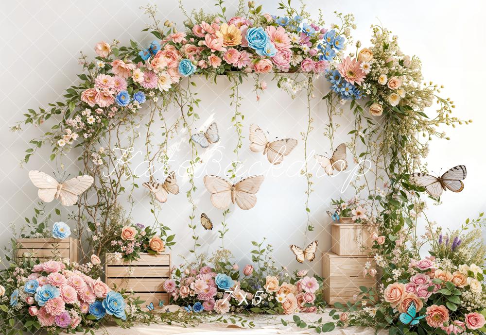 Kate Printemps Fleurs Arche Papillon Anniversaire Toile de fond conçue par Emetselch - Kate Backdrop FR