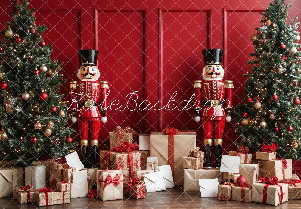 Kate Mur Rouge Noël Casse-Noisette Cadeaux Toile de fond conçue par Patty Robert - Kate Backdrop FR