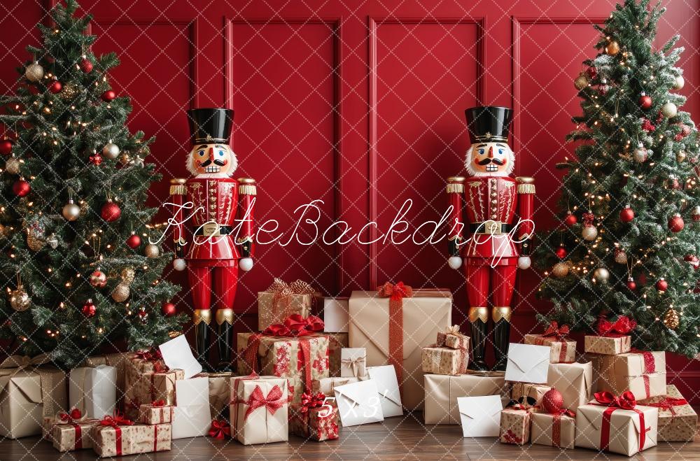 Kate Mur Rouge Noël Casse-Noisette Cadeaux Toile de fond conçue par Patty Robert - Kate Backdrop FR