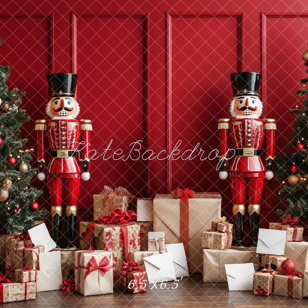 Kate Mur Rouge Noël Casse-Noisette Cadeaux Toile de fond conçue par Patty Robert - Kate Backdrop FR
