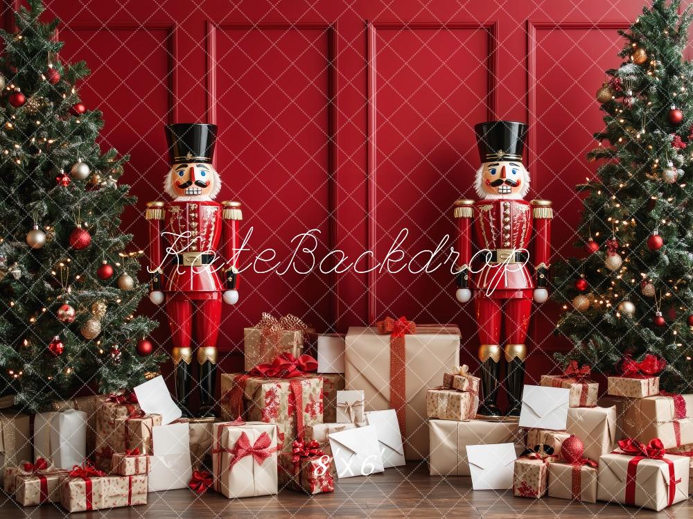 Kate Mur Rouge Noël Casse-Noisette Cadeaux Toile de fond conçue par Patty Robert - Kate Backdrop FR