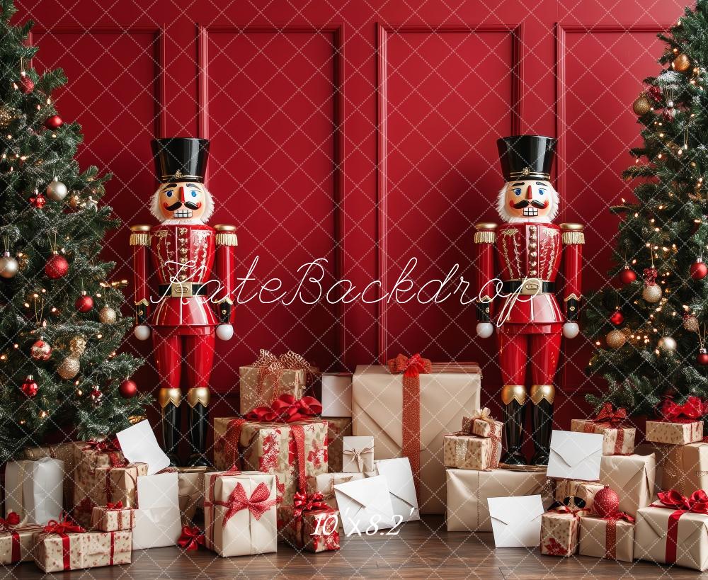 Kate Mur Rouge Noël Casse-Noisette Cadeaux Toile de fond conçue par Patty Robert - Kate Backdrop FR