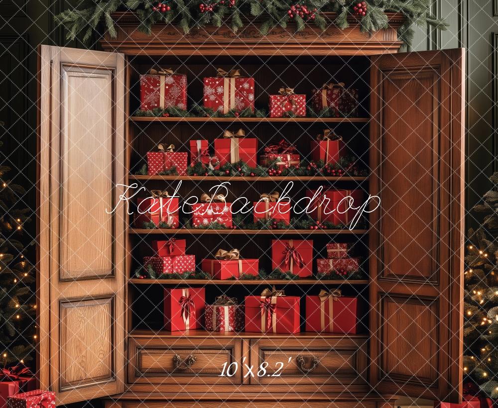 PROMO Kate Vintage Noël Armoire Cadeaux Toile de fond conçue par Patty Robert - Kate Backdrop FR