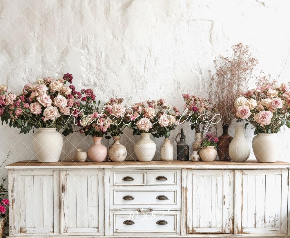 PROMO Kate Vintage Floral Printemps Vase Toile de fond conçue par Patty Robert - Kate Backdrop FR