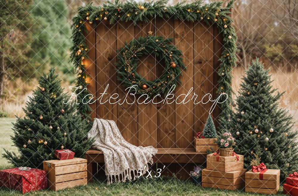 Kate Noël Forêt Rustique Porte en Bois Extérieur Toile de fond conçue par Emetselch - Kate Backdrop FR