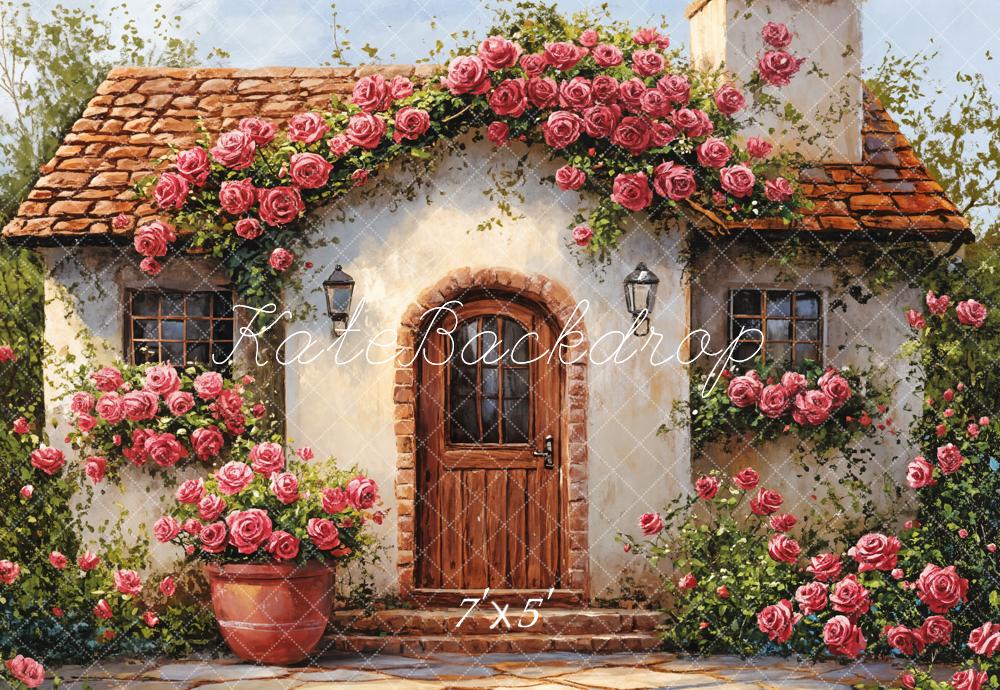 Kate Printemps Maison Roses Ensoleillé Toile de fond conçue par Emetselch - Kate Backdrop FR