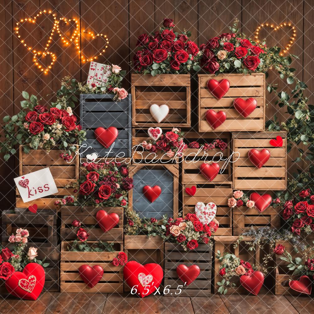 Offres Éclair #2 Kate Saint Valentin Coeur Boîtes Roses Toile de fond conçue par Emetselch - Kate Backdrop FR