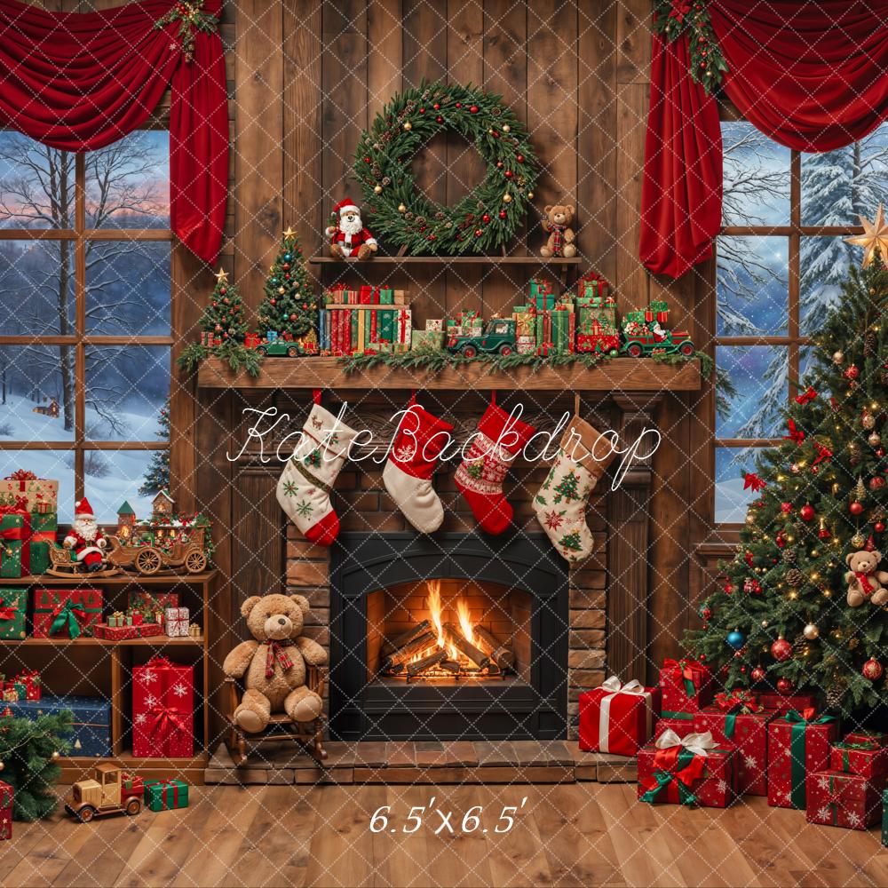 Kate Noël Arbre Cheminée Fenêtre Salle en Bois Toile de fond conçue par Emetselch - Kate Backdrop FR