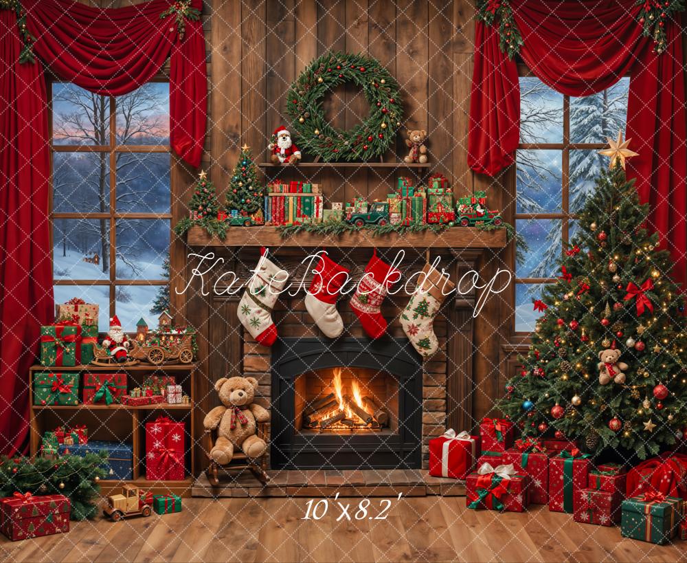 Kate Noël Arbre Cheminée Fenêtre Salle en Bois Toile de fond conçue par Emetselch - Kate Backdrop FR