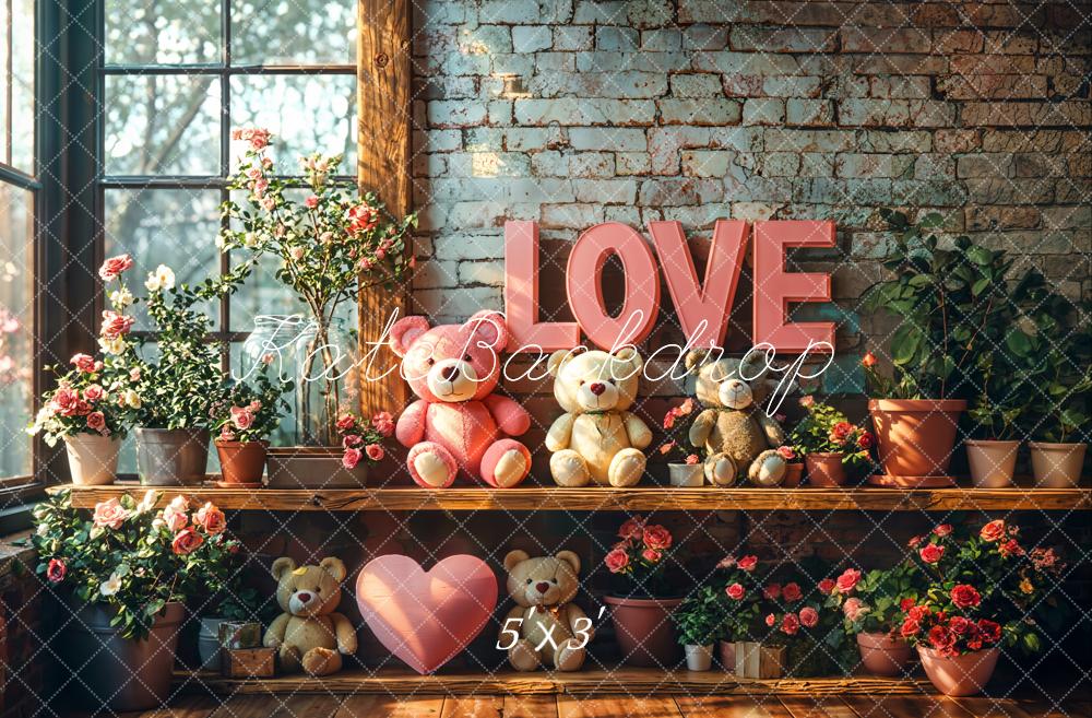 Kate Saint Valentin LOVE Ours en peluche Fleurs Toile de fond conçue par Emetselch - Kate Backdrop FR