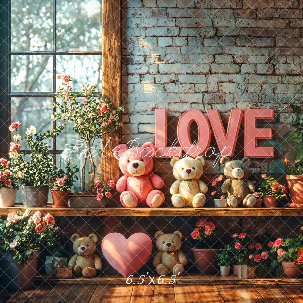 Kate Saint Valentin LOVE Ours en peluche Fleurs Toile de fond conçue par Emetselch - Kate Backdrop FR