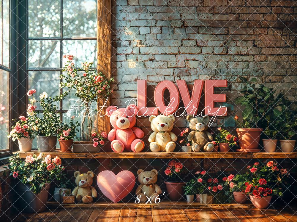 Kate Saint Valentin LOVE Ours en peluche Fleurs Toile de fond conçue par Emetselch - Kate Backdrop FR